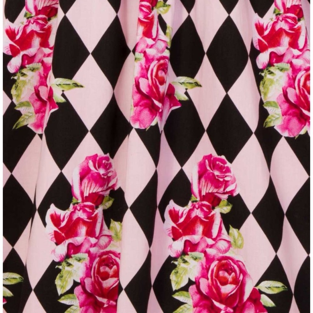 Hell Bunny Pink & Black Harlequin Rose 1950’s Pinup Swing Dress 4X UK22 fits 3X - Picture 2 of 15